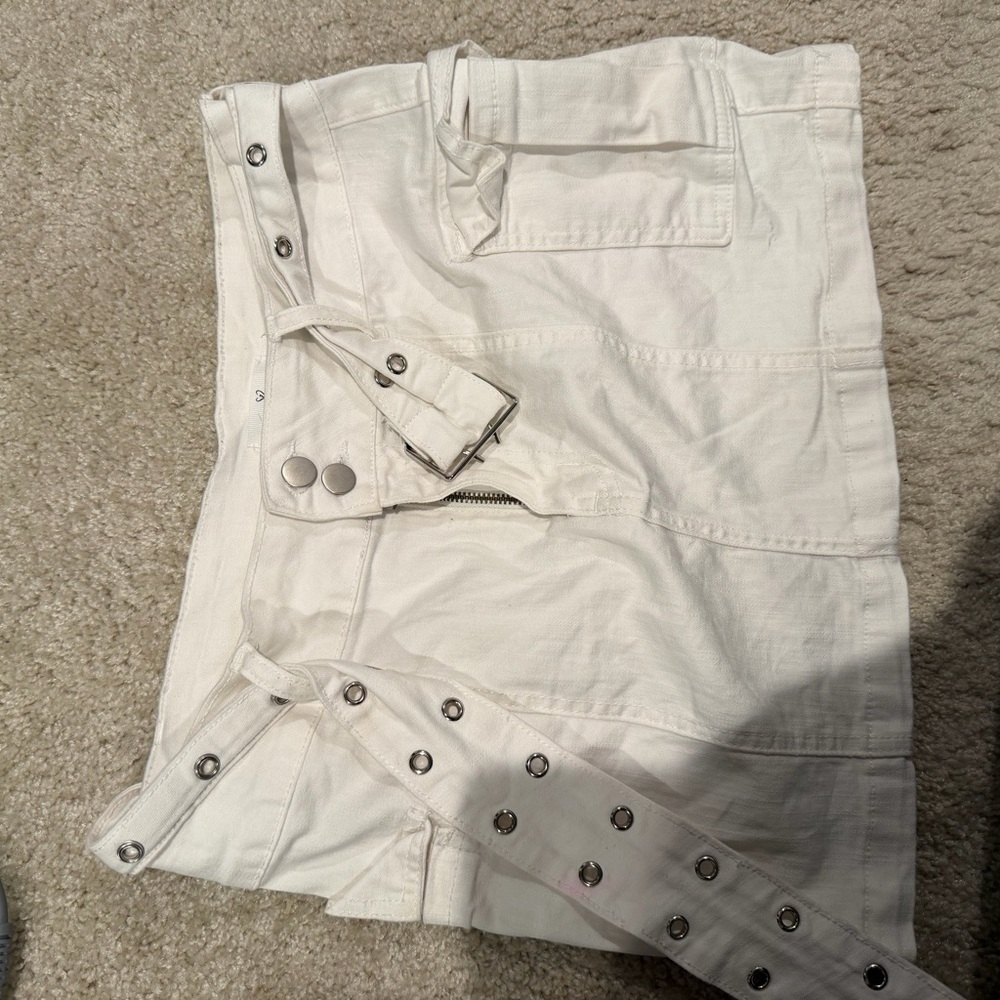 White Mini Skirt with Studded Belt